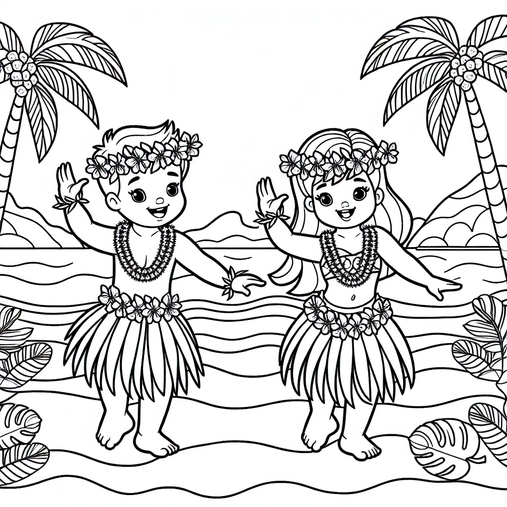 Hula-Tanz Malvorlage für Kinder – Kostenlos Ausdrucken
