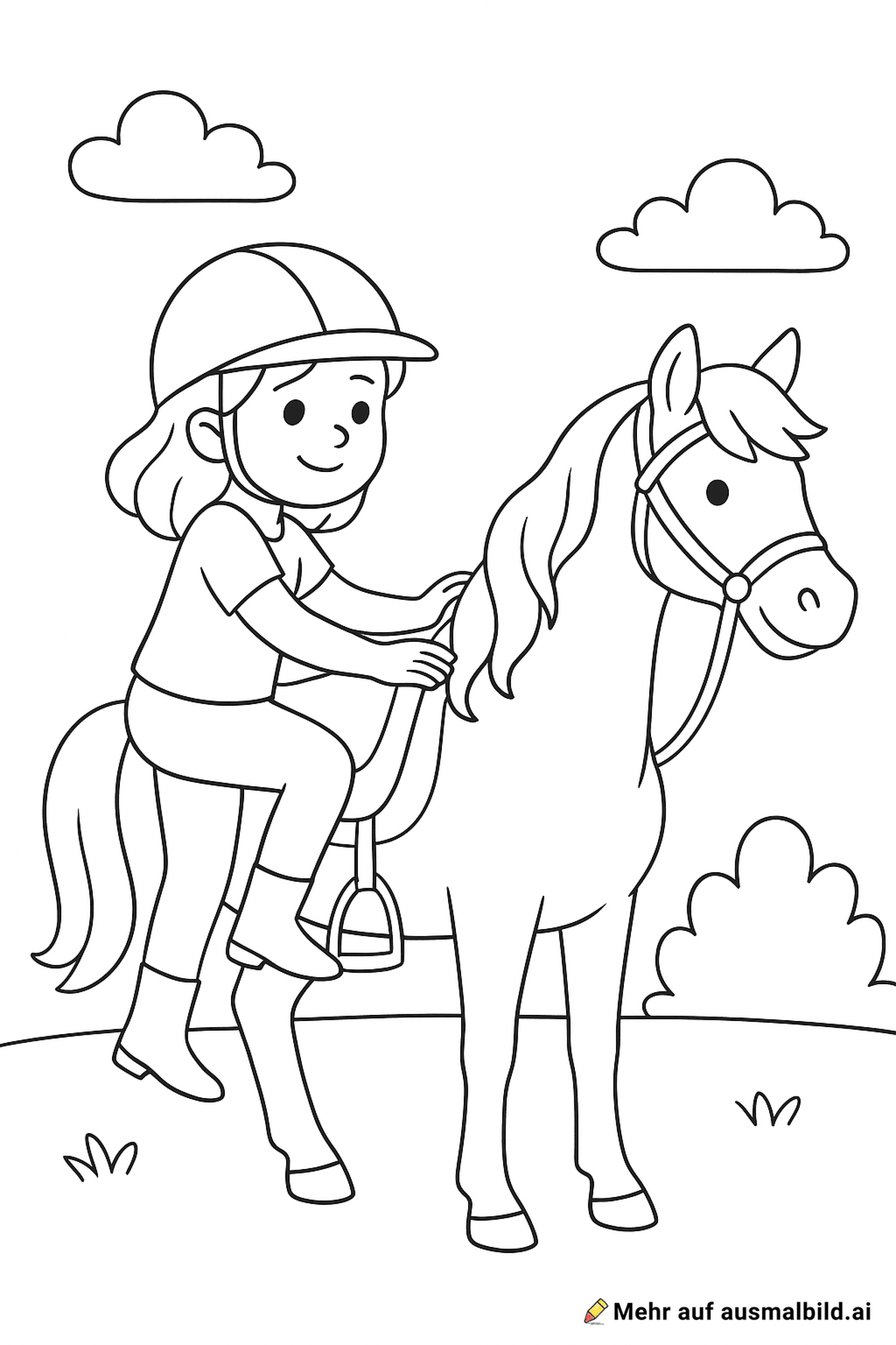 junges mädchen setzt sich vorsichtig auf das pferd