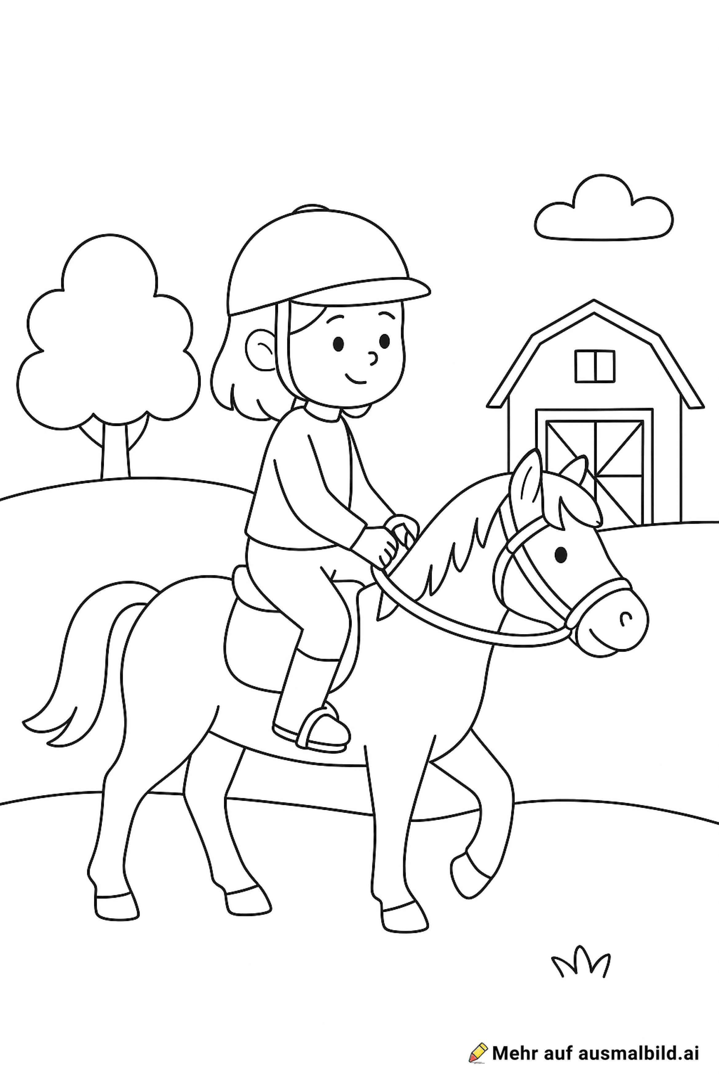 junges mädchen reitet auf dem pferd zum stall zurück