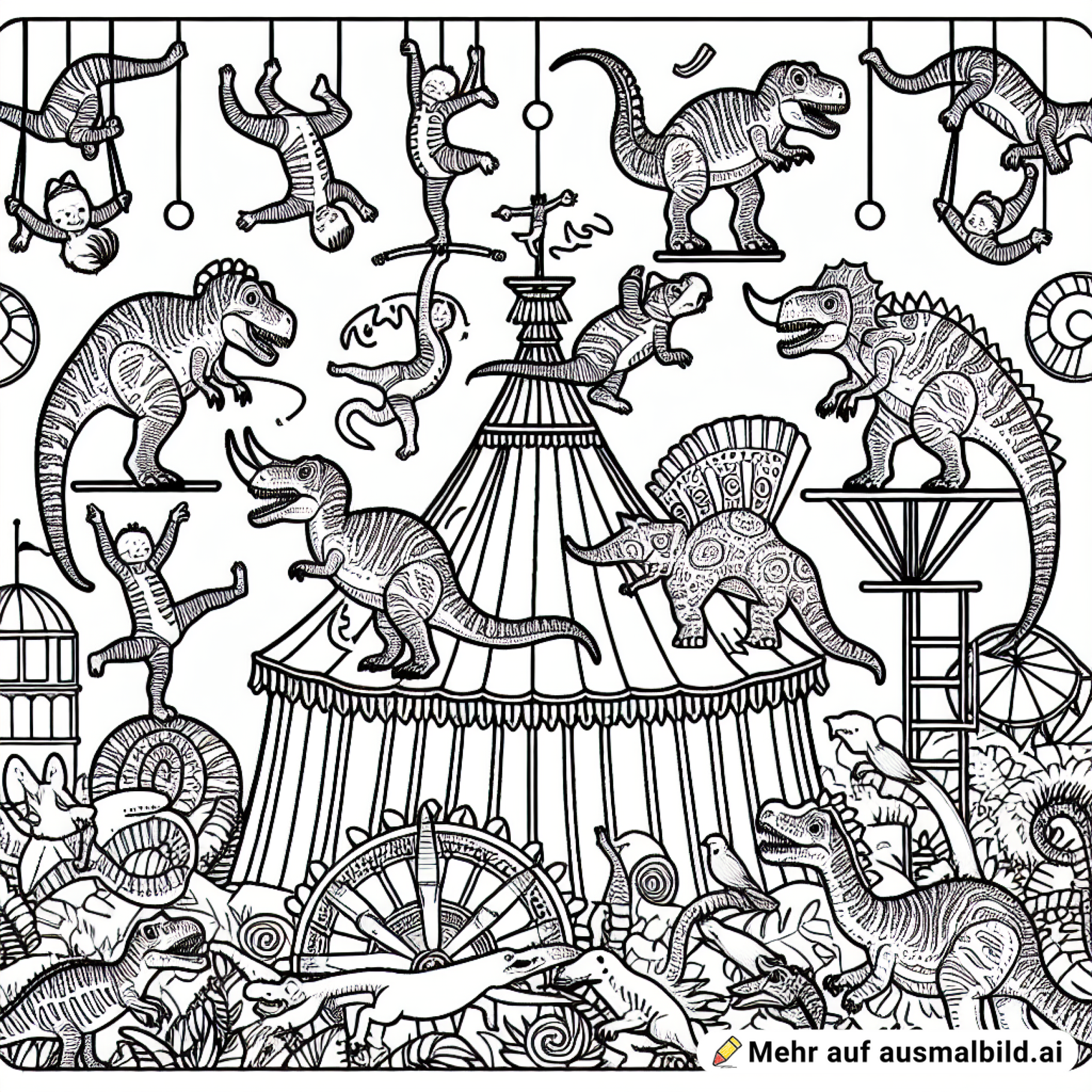 Dinosaurier-Zirkus mit Akrobaten