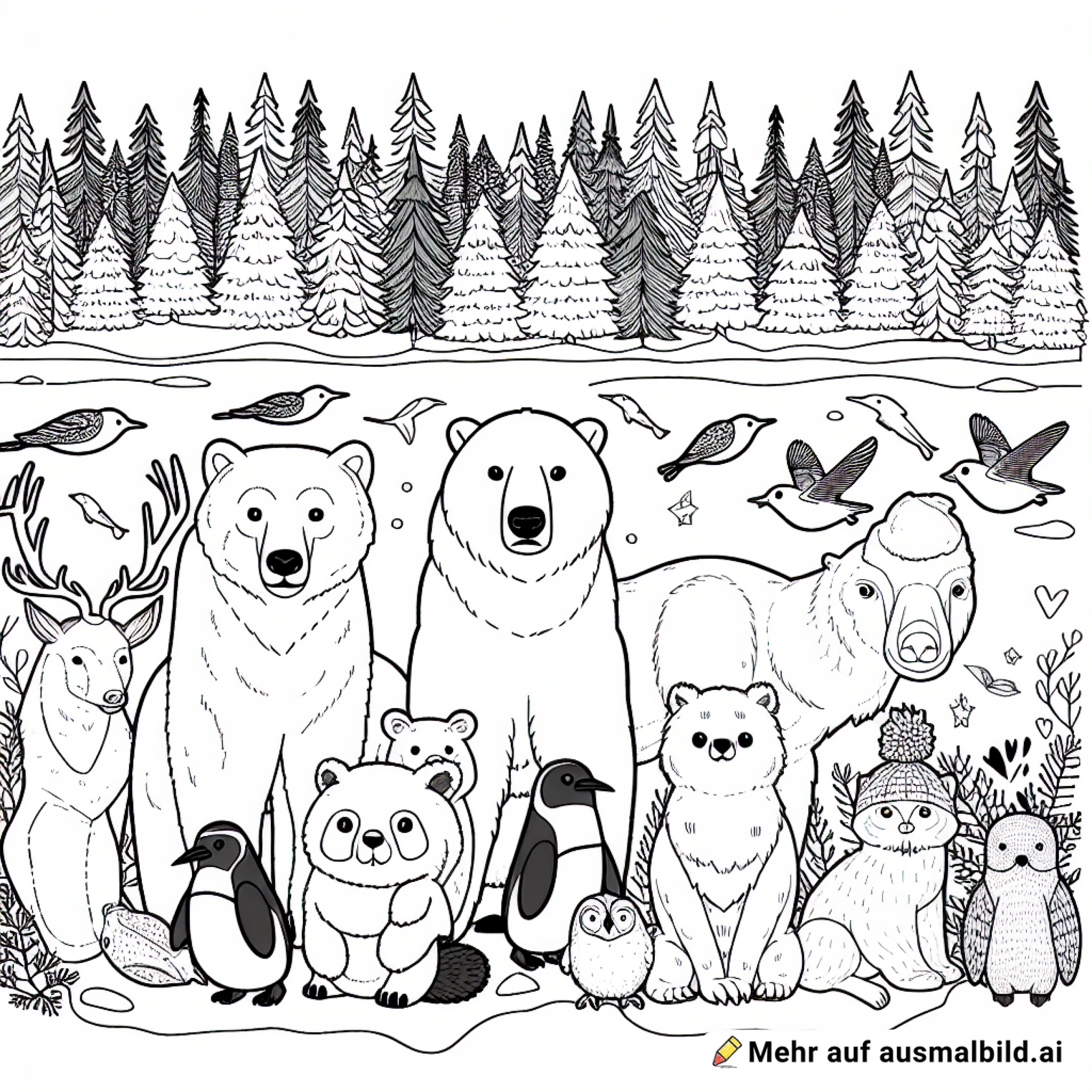 Nördliche Tiere vor einem Wald