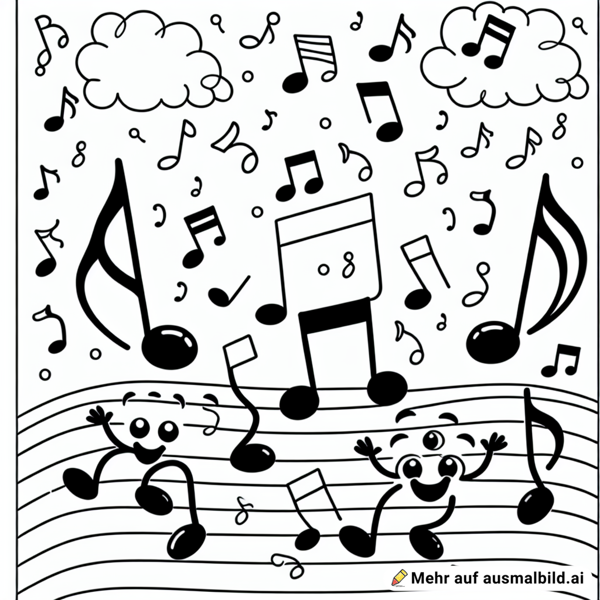 Musiknoten tanzen auf dem Notenblatt
