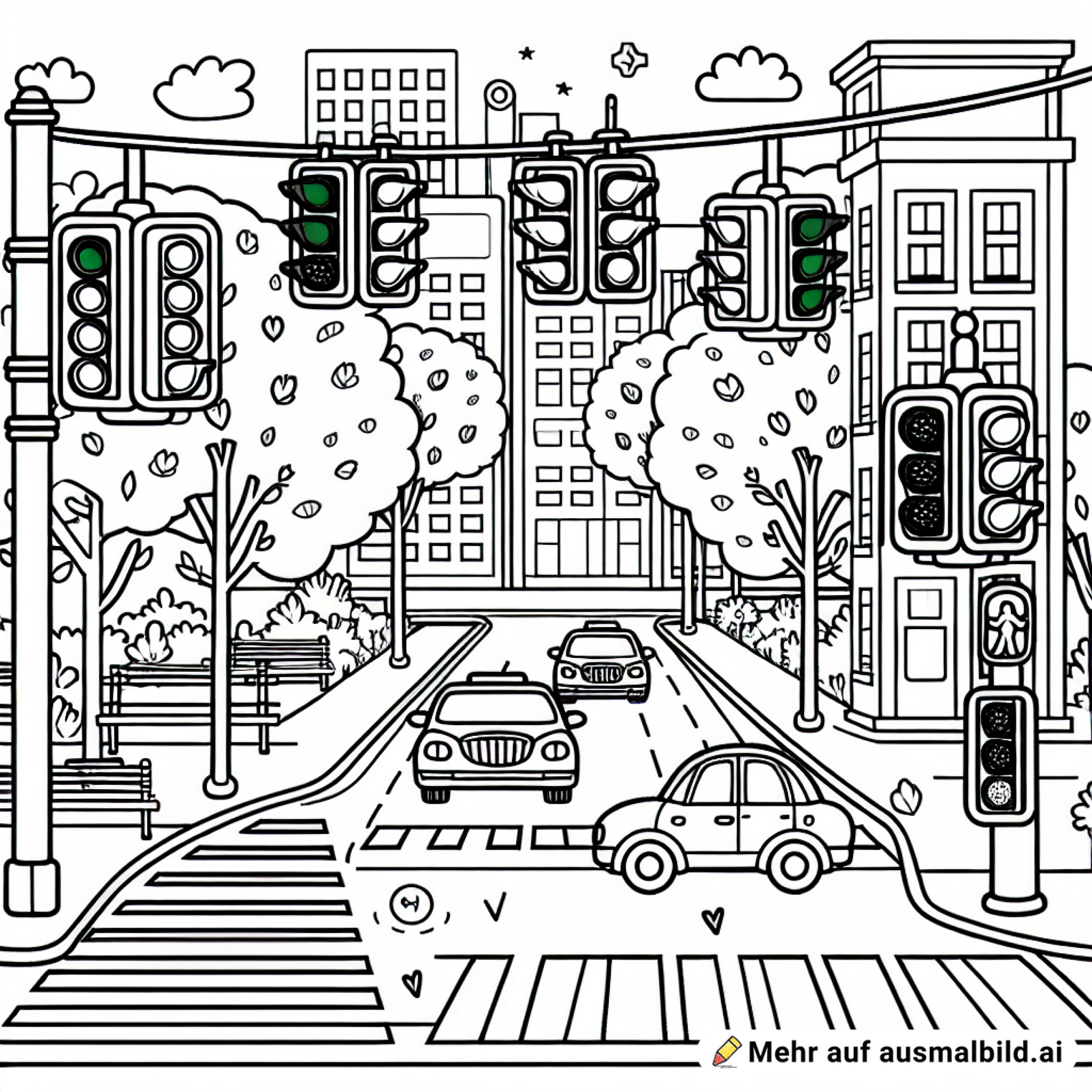 Straße mit Verkehrsampel und Zebrastreifen