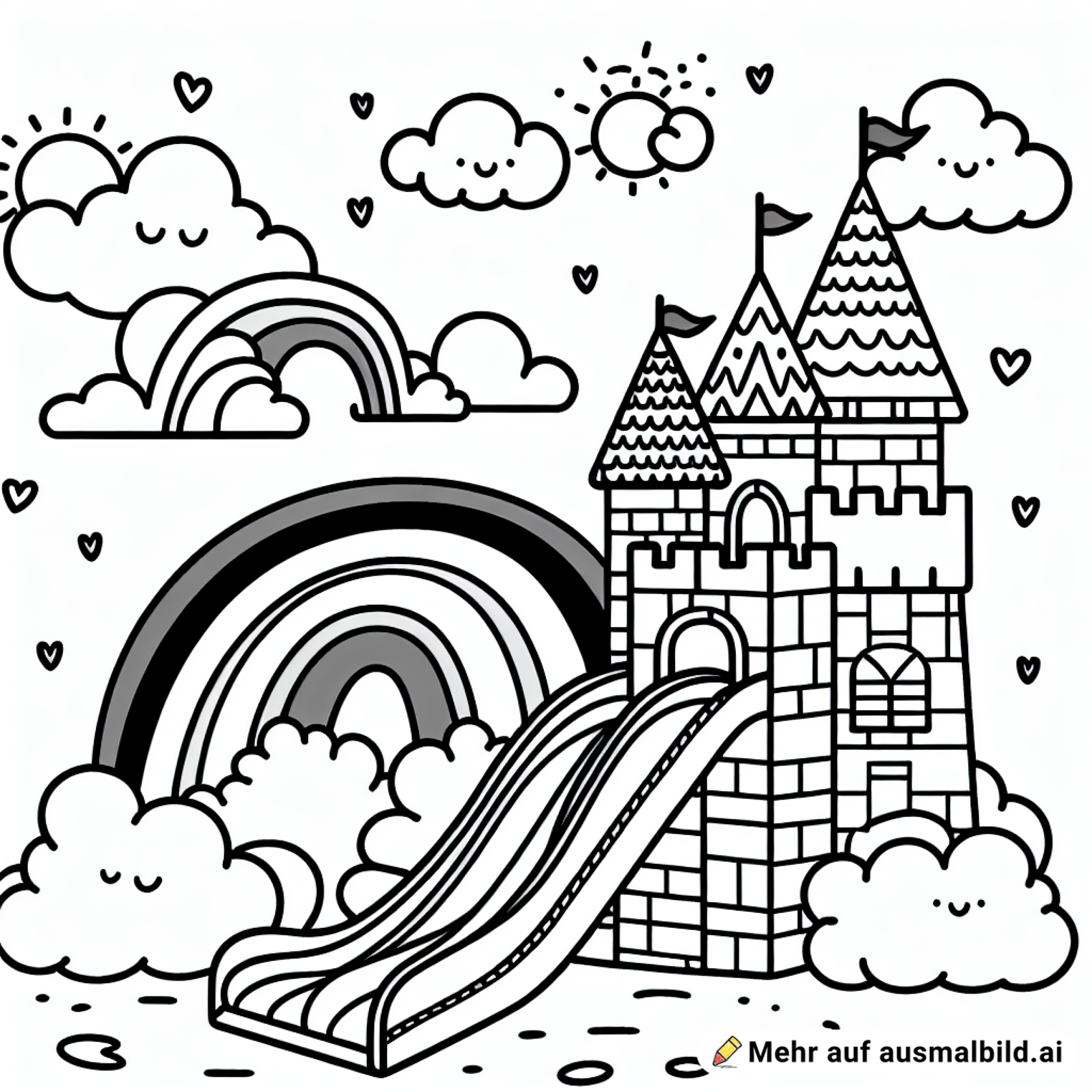 Wolkenschloss mit Regenbogen-Rutsche