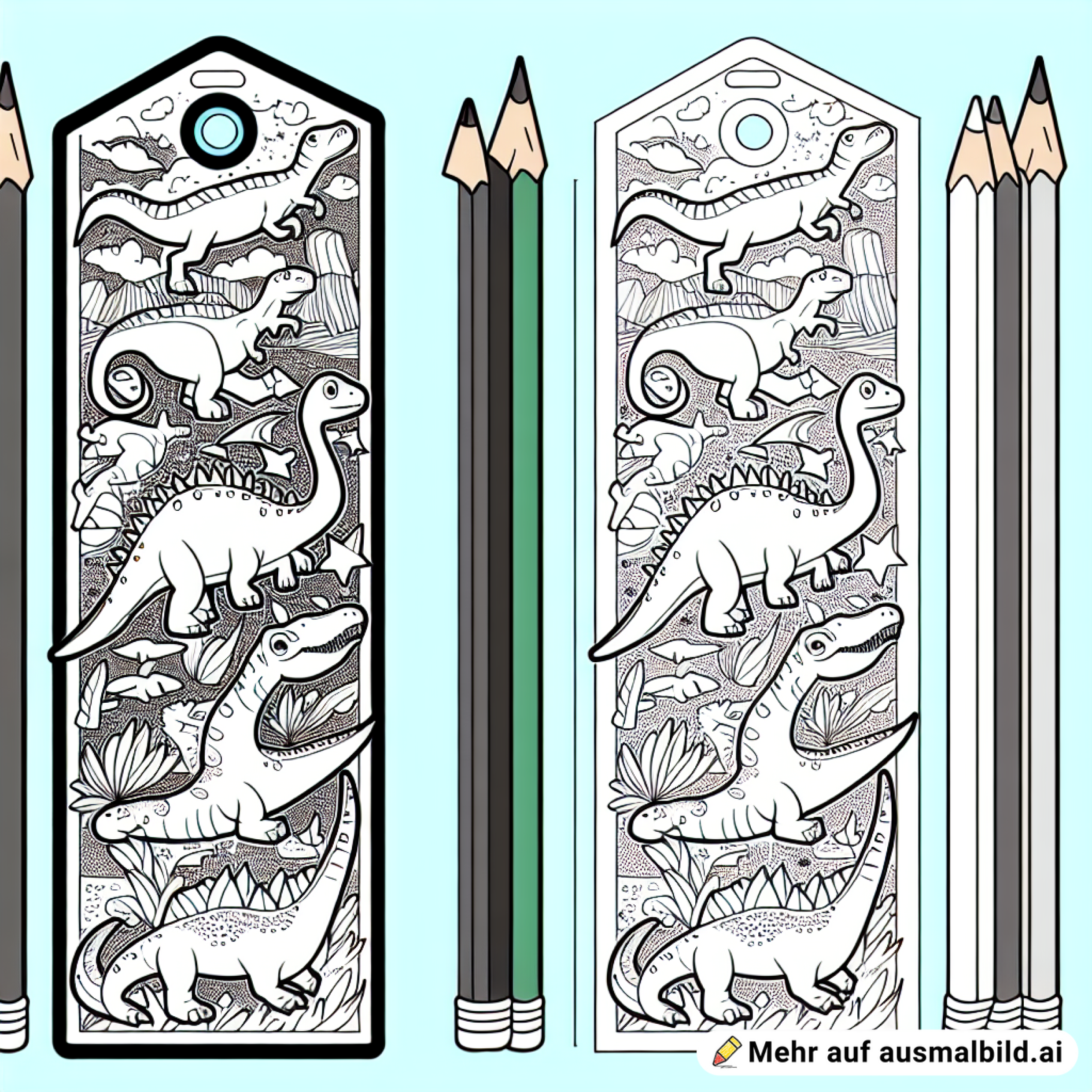 Ein Lesezeichen zum Ausschneiden mit Dinosauriern im Skizzen design